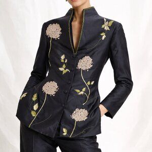 Yaly Couture Embroidered Jacket Silk Blend Chinoiserie Floral Coat Asian Style S